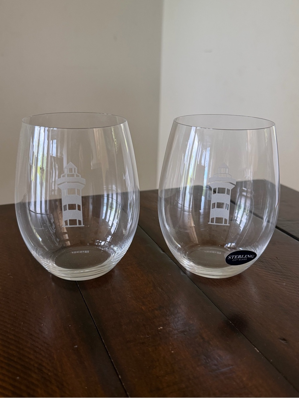 Riedel Etched Harbor Town Lighthouse Stemless Cabernet Wine Glass Set of 2